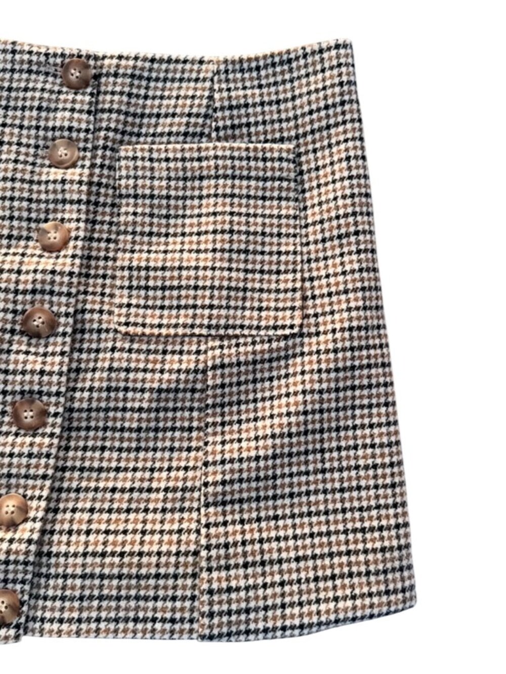 Joie Medium Houndstooth Plaid Button-Front Dark Academia Mini Skirt Wool Blend - Picture 4 of 11